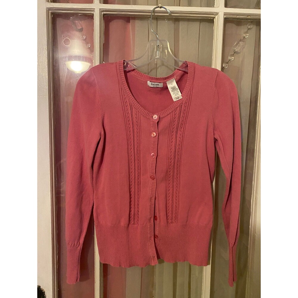 Liz Claiborne Liz & Co. Pink Knit Cardigan Petite Medium